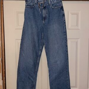 Garage Wide Leg Blue Jeans with Removable Belt